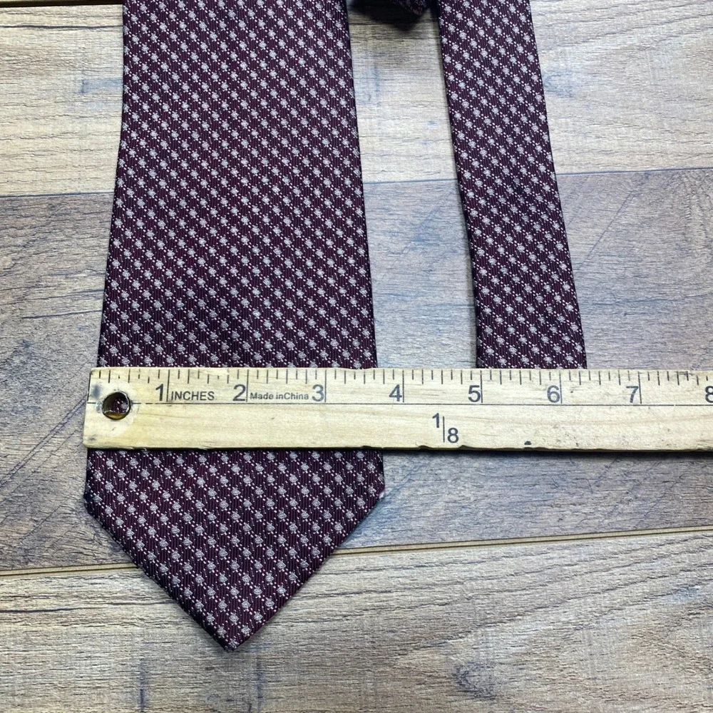 Hiroko Koshino Homme Tie Mens OS Burgundy Silk Geometric Pattern Formal Business